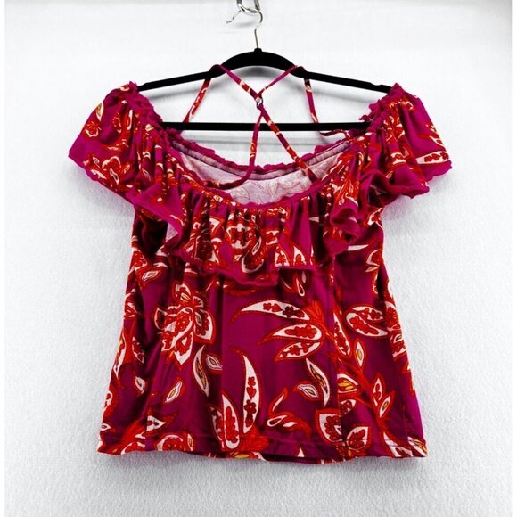 Free People ChaCha Raspberry Sorbet Paisley Cold Shoulder Top Size Large New - Picture 4 of 5